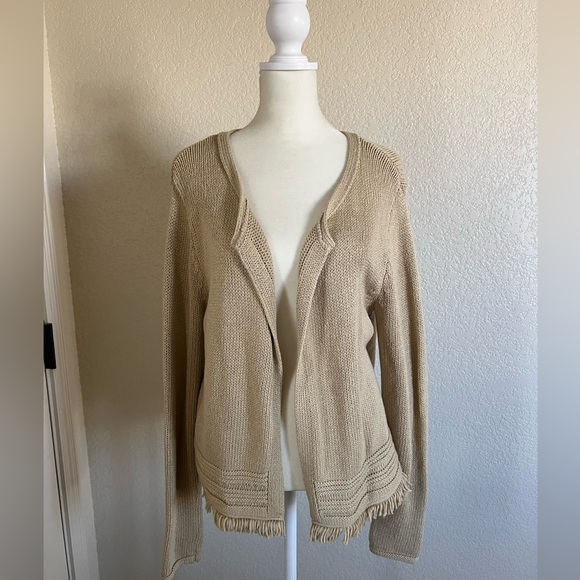 LIKE NEW Artisan NY size medium tan/beige colored open front sweater. - Picture 1 of 8